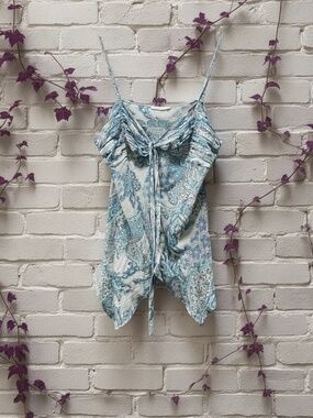 EURO Blue Paisley Fairy Tie-Front Spaghetti Strap Camisole